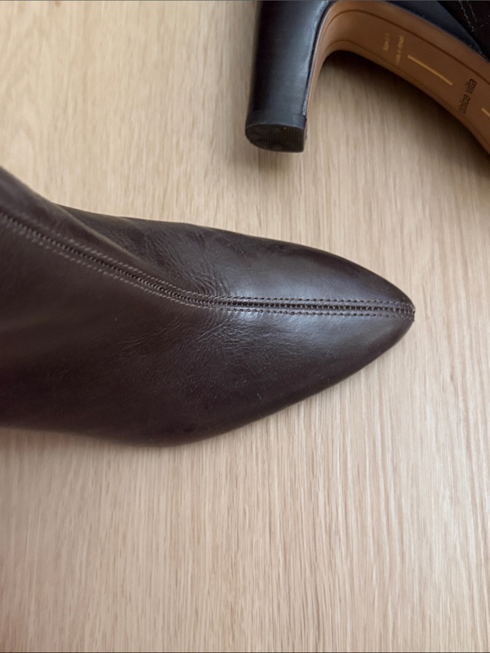 Dolce Vita Dark Brown Leather Pointed-Toe Mid-Heel Knee Boots - Picture 3 of 3